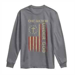One Nation Under God Long Sleeve Shirt American Flag 4th Of July Patriotic Christian TS10 Charcoal Print Your Wear