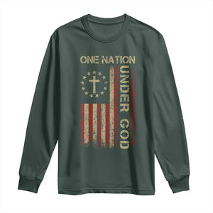 One Nation Under God Long Sleeve Shirt American Flag 4th Of July Patriotic Christian TS10 Dark Forest Green Print Your Wear