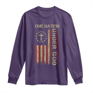 One Nation Under God Long Sleeve Shirt American Flag 4th Of July Patriotic Christian TS10 Purple Print Your Wear