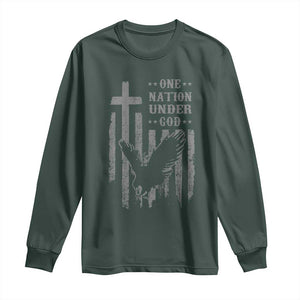 One Nation Under God Long Sleeve Shirt American Flag Bald Eagle 4th Of July Patriotic Christian TS10 Dark Forest Green Print Your Wear