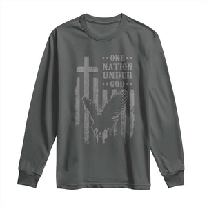 One Nation Under God Long Sleeve Shirt American Flag Bald Eagle 4th Of July Patriotic Christian TS10 Dark Heather Print Your Wear