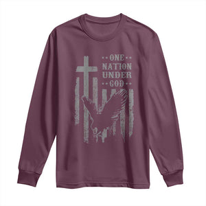 One Nation Under God Long Sleeve Shirt American Flag Bald Eagle 4th Of July Patriotic Christian TS10 Maroon Print Your Wear