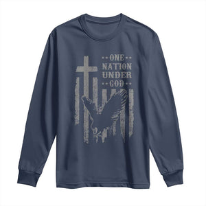 One Nation Under God Long Sleeve Shirt American Flag Bald Eagle 4th Of July Patriotic Christian TS10 Navy Print Your Wear