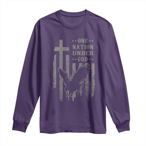 One Nation Under God Long Sleeve Shirt American Flag Bald Eagle 4th Of July Patriotic Christian TS10 Purple Print Your Wear
