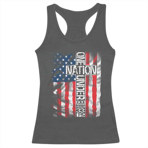 One Nation Under God Racerback Tank Top 4th Of July Patriotic Christian Vintage Cross American Flag TS11 Dark Heather Print Your Wear