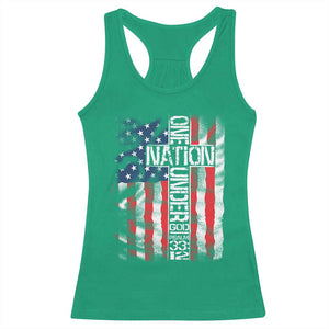 One Nation Under God Racerback Tank Top 4th Of July Patriotic Christian Vintage Cross American Flag TS11 Irish Green Print Your Wear