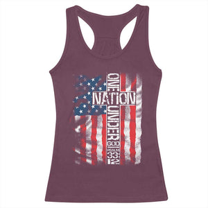 One Nation Under God Racerback Tank Top 4th Of July Patriotic Christian Vintage Cross American Flag TS11 Maroon Print Your Wear