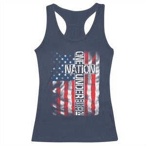 One Nation Under God Racerback Tank Top 4th Of July Patriotic Christian Vintage Cross American Flag TS11 Navy Print Your Wear