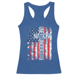 One Nation Under God Racerback Tank Top 4th Of July Patriotic Christian Vintage Cross American Flag TS11 Royal Blue Print Your Wear