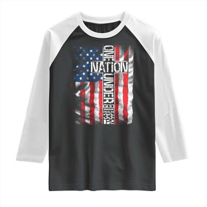 One Nation Under God Raglan Shirt 4th Of July Patriotic Christian Vintage Cross American Flag TS11 Black White Print Your Wear