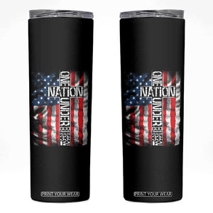 One Nation Under God Skinny Tumbler 4th Of July Patriotic Christian Vintage Cross American Flag TS11 Black Print Your Wear
