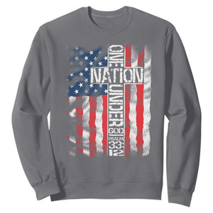One Nation Under God Sweatshirt 4th Of July Patriotic Christian Vintage Cross American Flag TS11 Charcoal Print Your Wear