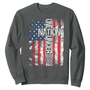 One Nation Under God Sweatshirt 4th Of July Patriotic Christian Vintage Cross American Flag TS11 Dark Heather Print Your Wear