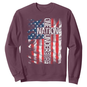 One Nation Under God Sweatshirt 4th Of July Patriotic Christian Vintage Cross American Flag TS11 Maroon Print Your Wear