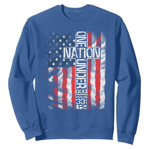 One Nation Under God Sweatshirt 4th Of July Patriotic Christian Vintage Cross American Flag TS11 Royal Blue Print Your Wear