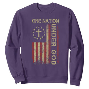 One Nation Under God Sweatshirt American Flag 4th Of July Patriotic Christian TS10 Purple Print Your Wear