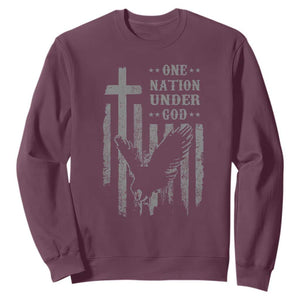 One Nation Under God Sweatshirt American Flag Bald Eagle 4th Of July Patriotic Christian TS10 Maroon Print Your Wear