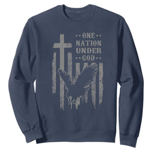 One Nation Under God Sweatshirt American Flag Bald Eagle 4th Of July Patriotic Christian TS10 Navy Print Your Wear