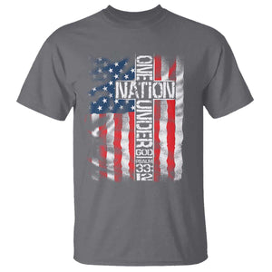 One Nation Under God T Shirt 4th Of July Patriotic Christian Vintage Cross American Flag TS11 Charcoal Print Your Wear