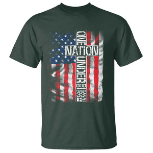 One Nation Under God T Shirt 4th Of July Patriotic Christian Vintage Cross American Flag TS11 Dark Forest Green Print Your Wear