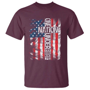 One Nation Under God T Shirt 4th Of July Patriotic Christian Vintage Cross American Flag TS11 Maroon Print Your Wear
