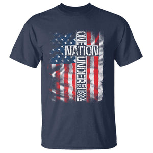 One Nation Under God T Shirt 4th Of July Patriotic Christian Vintage Cross American Flag TS11 Navy Print Your Wear
