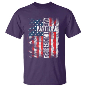 One Nation Under God T Shirt 4th Of July Patriotic Christian Vintage Cross American Flag TS11 Purple Print Your Wear