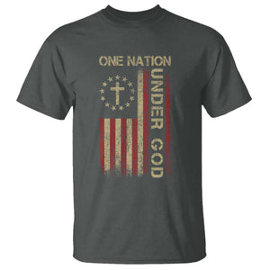 One Nation Under God T Shirt American Flag 4th Of July Patriotic Christian TS10 Dark Heather Print Your Wear