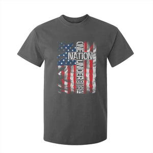 One Nation Under God T Shirt For Kid 4th Of July Patriotic Christian Vintage Cross American Flag TS11 Dark Heather Print Your Wear