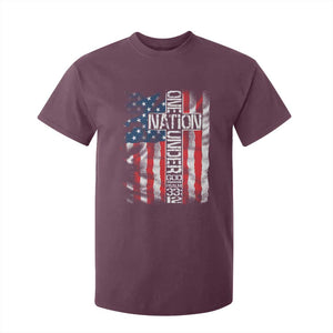 One Nation Under God T Shirt For Kid 4th Of July Patriotic Christian Vintage Cross American Flag TS11 Maroon Print Your Wear