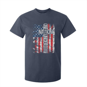 One Nation Under God T Shirt For Kid 4th Of July Patriotic Christian Vintage Cross American Flag TS11 Navy Print Your Wear