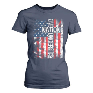 One Nation Under God T Shirt For Women 4th Of July Patriotic Christian Vintage Cross American Flag TS11 Navy Print Your Wear