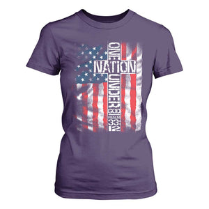 One Nation Under God T Shirt For Women 4th Of July Patriotic Christian Vintage Cross American Flag TS11 Purple Print Your Wear