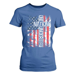 One Nation Under God T Shirt For Women 4th Of July Patriotic Christian Vintage Cross American Flag TS11 Royal Blue Print Your Wear