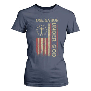 One Nation Under God T Shirt For Women American Flag 4th Of July Patriotic Christian TS10 Navy Print Your Wear