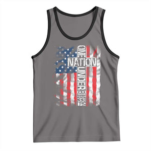One Nation Under God Tank Top 4th Of July Patriotic Christian Vintage Cross American Flag TS11 Deep Heather Black Print Your Wear