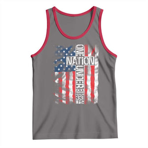 One Nation Under God Tank Top 4th Of July Patriotic Christian Vintage Cross American Flag TS11 Deep Heather Red Print Your Wear