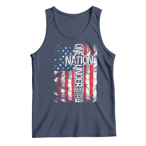 One Nation Under God Tank Top 4th Of July Patriotic Christian Vintage Cross American Flag TS11 Navy Print Your Wear