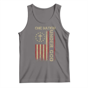 One Nation Under God Tank Top American Flag 4th Of July Patriotic Christian TS10 Deep Heather Print Your Wear