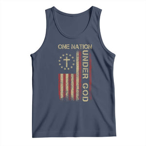 One Nation Under God Tank Top American Flag 4th Of July Patriotic Christian TS10 Navy Print Your Wear