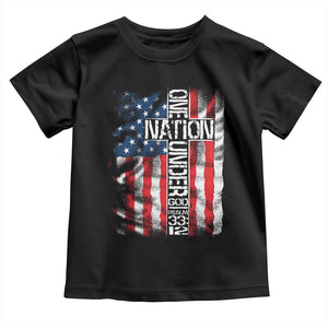 One Nation Under God Toddler T Shirt 4th Of July Patriotic Christian Vintage Cross American Flag TS11 Black Print Your Wear