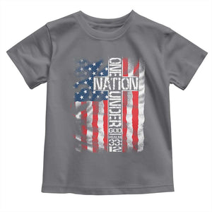 One Nation Under God Toddler T Shirt 4th Of July Patriotic Christian Vintage Cross American Flag TS11 Charcoal Print Your Wear
