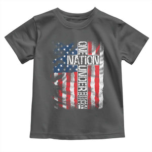 One Nation Under God Toddler T Shirt 4th Of July Patriotic Christian Vintage Cross American Flag TS11 Dark Heather Print Your Wear