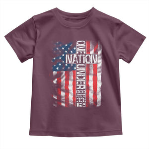 One Nation Under God Toddler T Shirt 4th Of July Patriotic Christian Vintage Cross American Flag TS11 Maroon Print Your Wear