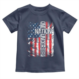 One Nation Under God Toddler T Shirt 4th Of July Patriotic Christian Vintage Cross American Flag TS11 Navy Print Your Wear