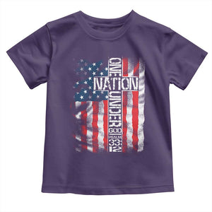 One Nation Under God Toddler T Shirt 4th Of July Patriotic Christian Vintage Cross American Flag TS11 Purple Print Your Wear