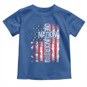 One Nation Under God Toddler T Shirt 4th Of July Patriotic Christian Vintage Cross American Flag TS11 Royal Blue Print Your Wear