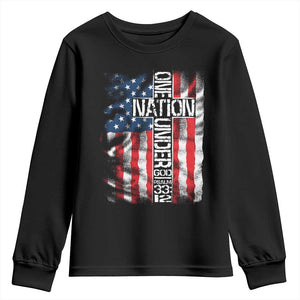 One Nation Under God Youth Sweatshirt 4th Of July Patriotic Christian Vintage Cross American Flag TS11 Black Print Your Wear