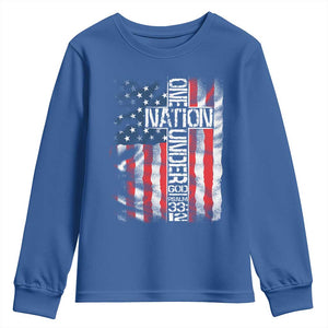 One Nation Under God Youth Sweatshirt 4th Of July Patriotic Christian Vintage Cross American Flag TS11 Royal Blue Print Your Wear