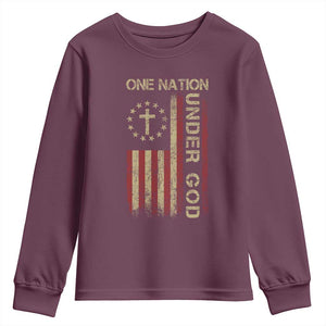 One Nation Under God Youth Sweatshirt American Flag 4th Of July Patriotic Christian TS10 Maroon Print Your Wear